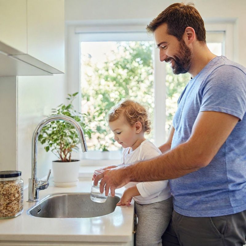 man with child filling clean water img